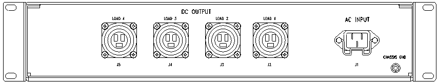 P/N: ETI0001-1151 Rear Panel Layout with Rack Mount Flanges